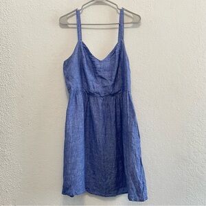 Cynthia Rowley 100% LINEN Chambray Dress Sleeveless Fit And Flare Women’s Sz L